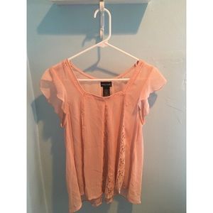 Light pink top with floral lace detail